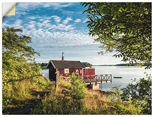 ARTland Wanddeko Wandtattoo selbstklebende Vinylfolie 80x60 cm Natur Landschaft See Garten Schweden Ufer Haus Q2JG