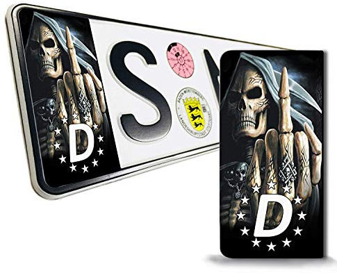 SkinoEu® 2 x Vinyl Aufkleber Nummernschild Kennzeichen JDM Tuning Auto Motorrad Schädel Totenkopf Stickers EU QV 13