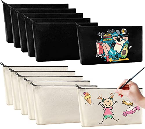 12 Stück DIY Blanko Stoff Federmäppchen,Makeup Tasche für Reisen,Schulmäppchen,Mäppchen,Kosmetiktasche Klein,kulturbeutel,kulturtasche,Schminktasche,Dokumententasche Mother's Day