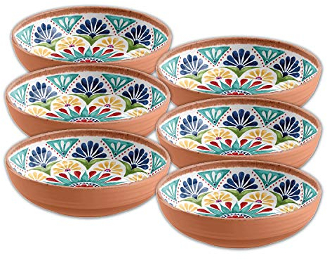 Auntie Morags Purely Home Re-usable Rio Medallion 21cm Outdoor Plastic/Melamine - Cereal/Pudding/Dessert/Pasta Bowl Sets (Rio Medallion, 6)