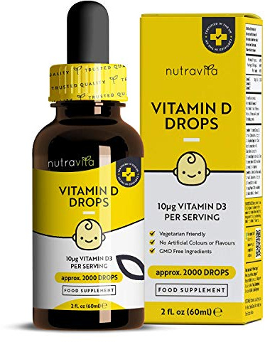 Nutravita Baby Vitamin D Drops 60ml - 2000 Drops Per Bottle | Healthy Immune System, Normal Growth & Development of Bones in Kids - 400 IU or 10mcg per Drop - Sugar Free – Made in the UK