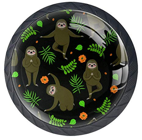 TIZORAX Schubladenknöpfe, Faultier in Yoga, rund, für Küchenschrank, Schrank, Schrank, Schrank, Tür, Heimdekoration