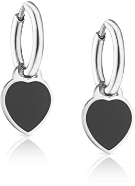 inSCINTILLE Herz Ohrringe Damen Edelstahl Inklusive Geschenkbox (Schwarz)