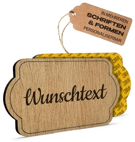 PISDEZ Namensschild Briefkasten Selbstklebend - Klingelschild aus Holz - Haustürschild mit Wunschtext personalisiert - Türschild mit Gravur - Schilder selbst gestalten - Briefkastenschild - Form 2