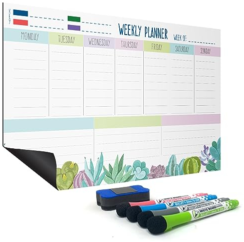 Joeji's Kitchen Wochenplaner abwischbar mit Magnet - Haushaltsplaner Familie Magnetisch Kühlschrank Kalender und Memoboard - Magnetisches Whiteboard Calendar Wochen - und Monatsplaner (Wochenplaner)