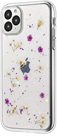 n a Emlivi Dried Flower Case for iPhone 11, Bling Glitter Sequin Shockproof Clear Floral Pattern Silicone Back Cover Protective Girls Real Flower Case for Apple iPhone 11 (6.1''), Lila