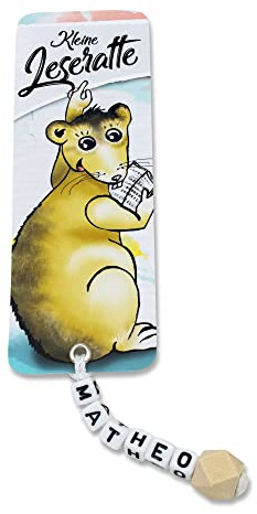 Personalisiertes Lesezeichen mit Name für Kinder und Erwachsene - Verschiedene Motive - Dino, Pferd, Leseratte, Einhorn, Pirat, Glücksbringer, Rentier, Löwe, Eule, Schön, DASS es Dich gibt (Ratte)