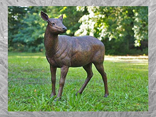 IDYL Bronze-Skulptur Hirsch fraulich | 92x46x102 cm | Tierfigur aus Bronze handgefertigt | Gartenskulptur oder Teich-Dekoration | Hochwertiges Kunsthandwerk | Wetterfest