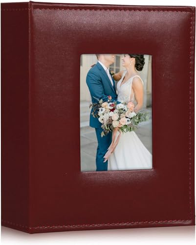 RECUTMS Photo Album 100 pages/50 sheets Albums Black Page 2 Per Pages Photos Album Book Leather Cover 4x6 Photo Sleeves Boy Girl Family Wedding Photo Albums Wedding Holiday (Brown)