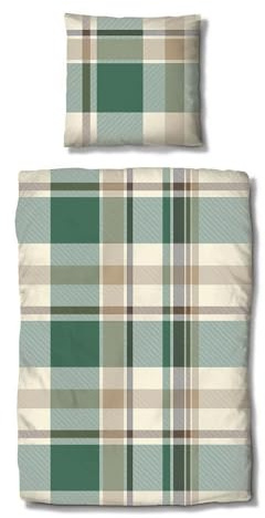 Traumschlaf Feinflanell Bettwäsche Lech grün – kuschelig weiche & warme Winterbettwäsche aus 100% Baumwolle – atmungsaktiv, hautsympathisch & mit Reißverschluss – 155x220 cm + 80x80 cm