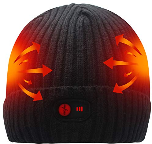 Svpro Wiederaufladbare Batterie beheizte Beanie Mütze mit 3 Wärmestufen Männer Frauen Elektrische Heizung Skull Cap Waschbar Dicke Strickmützen WarmWinter Mütze Cap