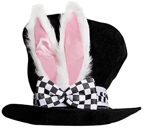 ikasus Osterhase Damen Teeparty Hasen Set, Zylinder mit Hasenohren, Handschuhe,Maske,Bunny Kostümset, Maskerade Zylinder Hut Hasenohren Osterhase Spaß Party Mottoparty, Karneval