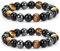 Zoonvii 2 Stück Tigerauge und Schwarzer Turmalin Magnetarmband - Dreifacher Schutz Mit Obsidian Hämatit - Geschenk für Freunde, Ehemann, Vater (Federnd)