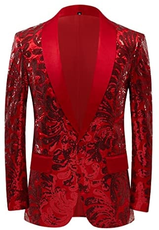 PYJTRL Herren-Blazer mit elegantem Satingesicht und Pailletten, Blumenmuster