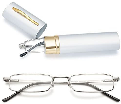 MAGIMODAC Herren Damen Lesebrille Anti Blaulicht Brille mit sehstärke Blaulichtfilter Metall Lesehilfe schmale Lesebrillen mit Stiftetui (2.0, Silber)