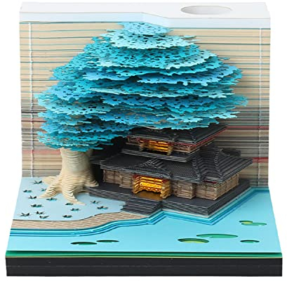 3D-Notizblöcke, antihaftbeschichtet, Glücksbaum-Papier mit Stifthalter, Schnitzerei, Kunst, kreative Notizen, kreative Notizblöcke, DIY (blau)