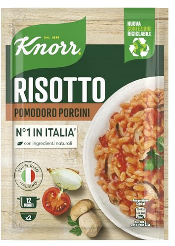 Knorr Risotto Pomodoro e Funghi, Risotto Pronto con Ingredienti Naturali, 100% Riso Italiano e Chicci al Dente, Preparazione in Pentola o al Microonde, 175g, 2 Porzioni