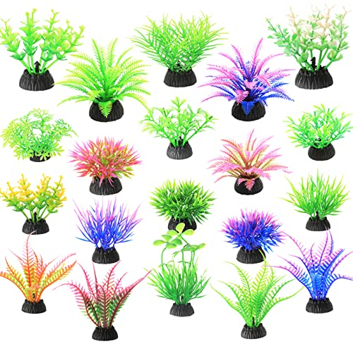 Aquarium Dekoration Pflanzen,LYQQY 20 Stück Künstliche Aquarienpflanzen Realistisch und Schön, langlebig Kunstpflanzen Aquariumdekor für Aquariendekoration, Aquarium, Fischteich,5cm, LY1045, kleine