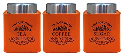 Nobel Set of 3 Tea Coffee Sugar Canisters - Vintage Home (Orange)