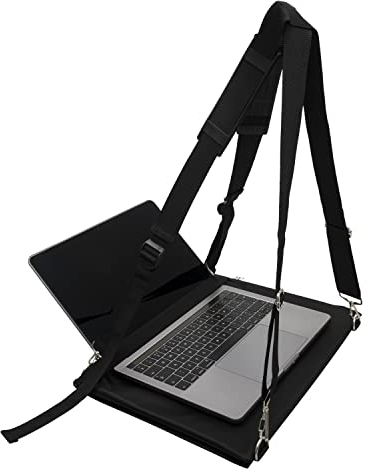 GARMISH Laptop Harness - Geschirr Gurt– Gehpult – Freihändig Tragbarer Schreibtisch mit Verstellbaren Gurten für bis zu 16 Zoll Laptop, MacBook, Notebook – komplett mit Mikrofasertuch