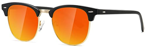 kimorn Polarisierte Sonnenbrille Unisex Retro Halb-Randlos Rahmen Klassisch Eyewear AE0550 (Mattschwarzer Roter Spiegel, 52)