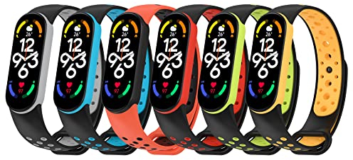CHULN 6 Piezas Correa para Xiaomi Mi Band 7/Xiaomi Mi Band 6/Xiaomi Mi Band 5/Amazfit Band 5, Coloridos Reloj de Recambio Ajustable Suave Silicona.