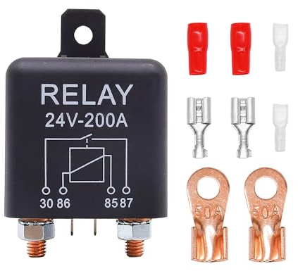 HISports 24 V 200 A Hochleistungs-Batterie-Trennrelais – für Auto-LKW-Boot-Trennrelais Split-Laden mit 2-poliger Grundfläche + 2 Anschlüssen