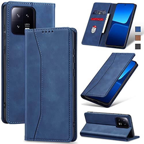 Jasonyu Handyhülle für Xiaomi 13 Hülle Leder Flip Klappbare Stoßfeste Magnetische [Premium PU Leder] [Standfunktion] [Kartenfächern] Schutzhülle Klapphülle für Xiaomi 13 5G(Blau)