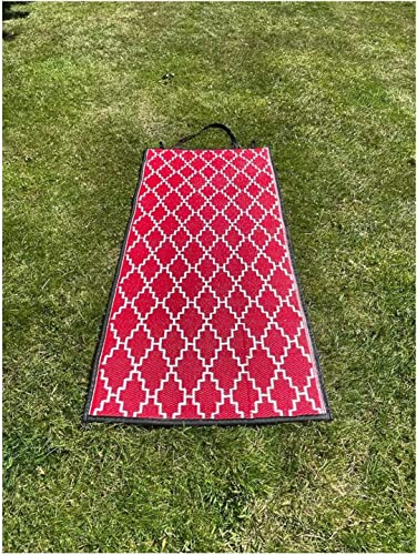GBS Lightweight Reversible Portable Rug Modern Stain Water Resistant Non-Fading Plastic Mat - Perfect For Summer Garden Patio Picnic Deck Beach (Red, 75 x 180 cm)