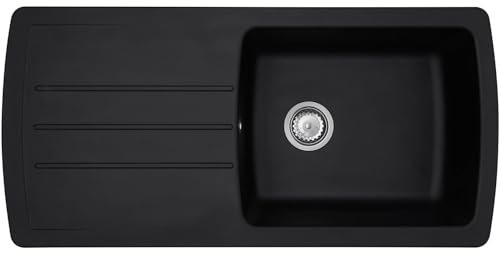 Liquida ZEN100BL 1.0 Bowl Composite Reversible Black Kitchen Sink and Waste Kit