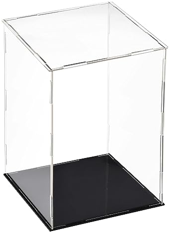 TA-VIGOR Transparente Acryl-Vitrine, 20 x 20 x 30 cm, zusammenbaubar, Würfel-Organizer, Ständer, staubdichter Schutz, Vitrine mit schwarzem Boden für Actionfiguren, Spielzeug, Sammlerstücke,