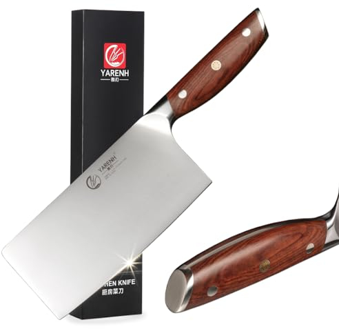 YARENH Coltelli da Cucina Professionali - Coltelli Cinesi - Affilati, Resistono alla Ruggine e Alla Corrosione - Lunghezza lama 17 cm - in acciaio inossidabile X45CrMoV15 - Manico in legno naturale