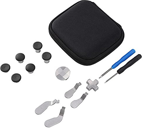 16 Pcs Controller Button Replacement Kit with Storage Bag for Four-color, Metal Material (Black)