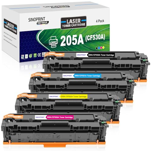 SINOPRINT 205A Toner Kompatibel für HP 205A CF530A für HP Color Laserjet Pro MFP M181fw Toner M180n M181n M180nw M180fw M154a M154nw CF530A CF531A CF532A CF533A(Schwarz Cyan Gelb Magenta, 4er-Pack)