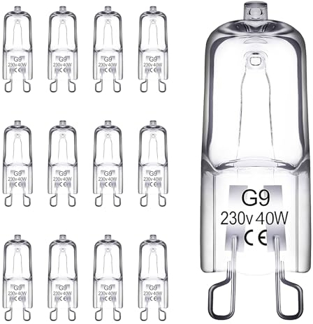 12 Pcs G9 Halogen Light Bulbs 230V 40W 2800K 600LM Dimmable Capsule Bulbs, No Flickering Energy Saving Halogen-Oven-Lamp for Table/Ceiling Lights Nightlights(Warm White)