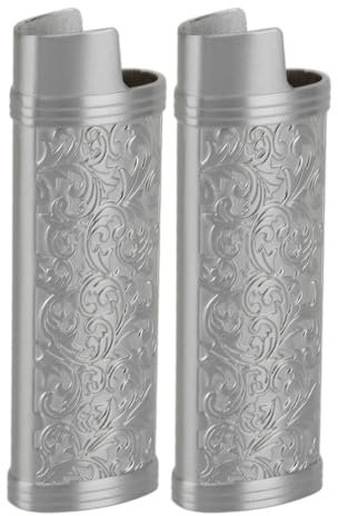 Vintage Botanic Design Feuerzeughülle aus Zinklegierung für BIC-Feuerzeug in Voller Größe Typ J6, Schutzhülle Im Stil (Grey)