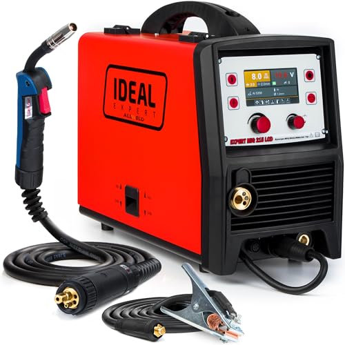 Ideal Expert MIG 215 LCD - Soldador Inverter Profesional 200A - MIG/MAG, MMA, TIG Lift - Sinergia - Soldadura por Puntos, Regulación de Inductividad - Antorcha Binzel MB15