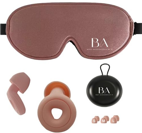BODYSLEEP | Kit Masque de Nuit 3D et Paire de Bouchon d'oreille Silicone Réutilisable et Lavable pour Dormir | Bouchons d'oreilles Anti bruit Confortable et Doux | Idéal Sommeil Calme pour Adulte