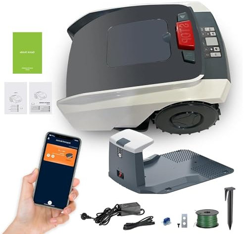 XoTiq Robotic Lawnmower for Garden up to 1000 m², 4.4 Ah Lawn Mower Robot with 19 cm Cutting Width, 20-55 mm Cutting Height, 33% Gradient, Parallel Tracks, Charging Station Included, APP Control