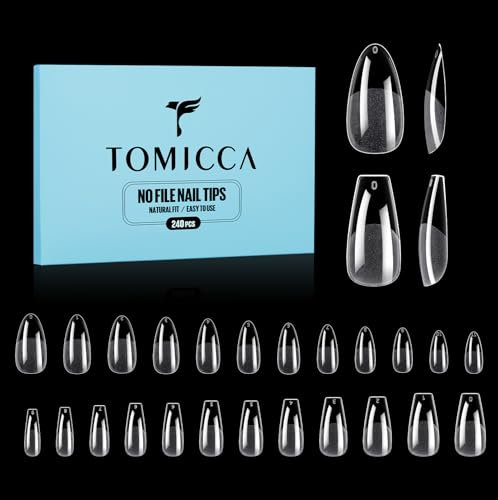 TOMICCA Capsule Americaine Ongle, 240 Pièces Amande Moyens & Cercueil Court Moyen, 12 Tailles Capsules Ongles Soft Gel Ongle Pose Americaine Couverture Complète Pour DIY Nail Art