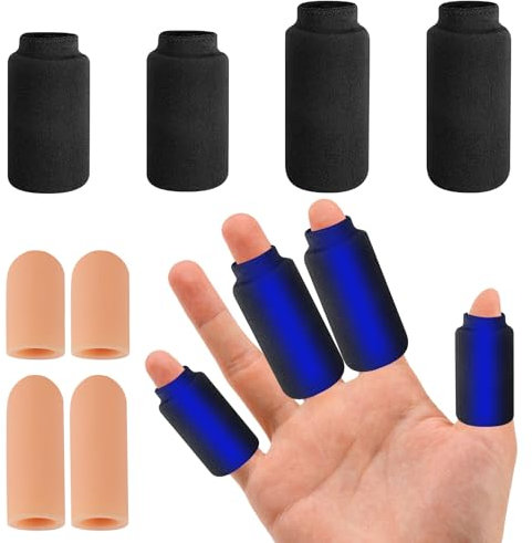 Finger Ice Sleeves, 4 Pcs Finger Cold Gel Ice Pack with 4 Pcs Silicone Finger Protectors, Finger Gel Sleeve Set, Reusable Cryotherapy Compression Sleeve for Finger Toe Injury Sprains Relieve Gout