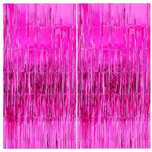 2pcs Hot Pink Glitter Tinsel Curtains Foil Curtain Backdrop,3.2x6.5ft Shimmer Curtain Party Foil Door Curtain Fringe Curtains Tassel Tinsel Backdrop for Party,Birthday Disco Barbie Party Decorations
