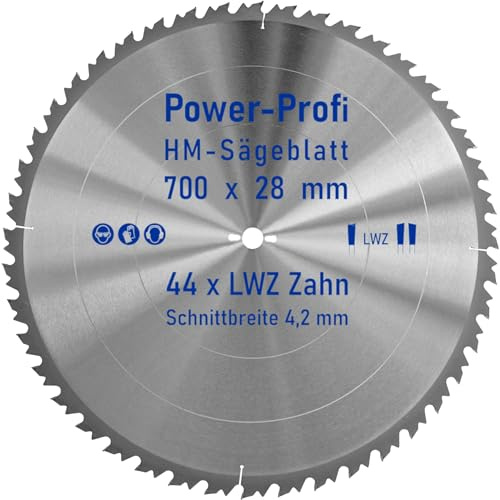HM-Sägeblatt 44 x Zahn LWZ 700 x 28 mm L-Wechselzahn mit Spanabweiser Rückschlagarm HW WZ Kreissägeblatt für Hartholz Längsschnitt Querschnitt Wippsäge Tischkreissäge Feinschnitt Brennholzsägeblatt