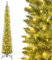 COSTWAY Arbol de Navidad con Luces Incorporadas 210 CM, Arbol de Navidad Slim/Estrecho, 499 Puntas, 200 Luces LED Blancas Cálidas, Arvore de Natal Casa Oficina Escuela Tienda