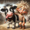 5D Cow Diamond Art Kits for Adults, DIY Girl and Cow Diamond Painting Kits for Beginners, Full of Round Dots Diamond Art and Crafts Pefect for Home Wall Decor Present(30 * 30cm)