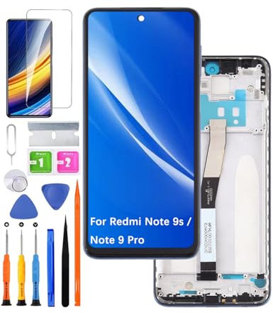 HLYGZX Screen Replacement for Xiaomi Redmi Note 9s LCD Display,for Xiaomi Redmi Note 9 Pro Display Touch Screen Digitizer Assembly Repair Parts with Kit(Black with Frame