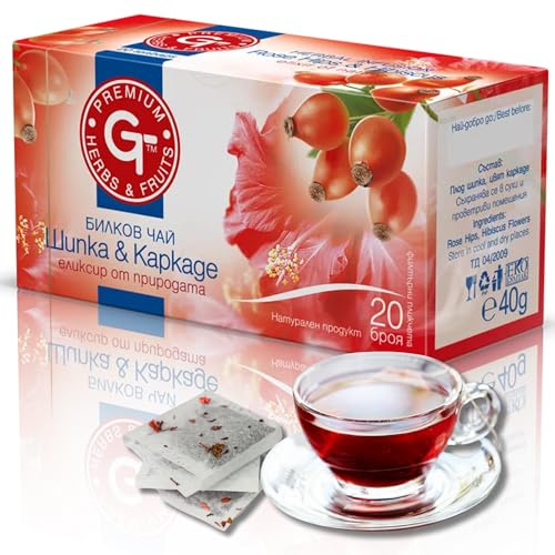 Rosehip & Hibiscus Tea – Fruit Infusion, 20 Biodegradable Tea Bags, GT Premium