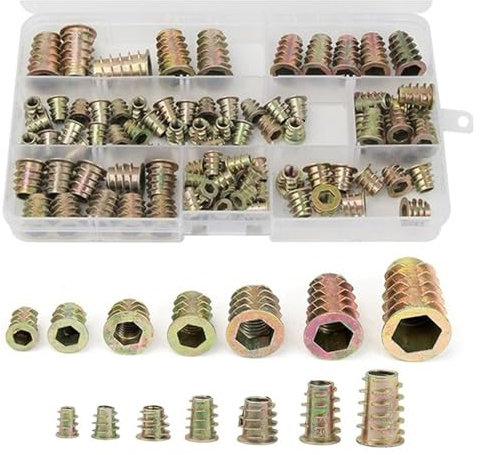 Tuercas de Rosca,100pcs Tuercas para Madera,M4 M5 M6 M8 M10 Insertos Roscados,Insertos Roscados para Madera,Tuerca de Inserto Roscado,Tuercas Hexagonales para Muebles Madera,Tuercas de Inserción