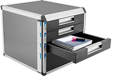 OMGGYER Metall Schubladenbox A4 4 Fächer Schubladenboxen abschließbar Dokumenten Aufbewahrung Ablagebox für Haus, Büro, Krankenhaus, Schulen, Banken, 31.5 * 35 * 29.8cm