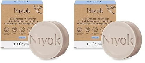Niyok® 2-in-1 Festes Shampoo + Conditioner Sensitiv (80g) • Sensitiv Shampoo ohne Parfum • Parfümfreier Conditioner • Haarshampoo gegen Reizungen & gestresste Kopfhaut • Haarseife Vegan